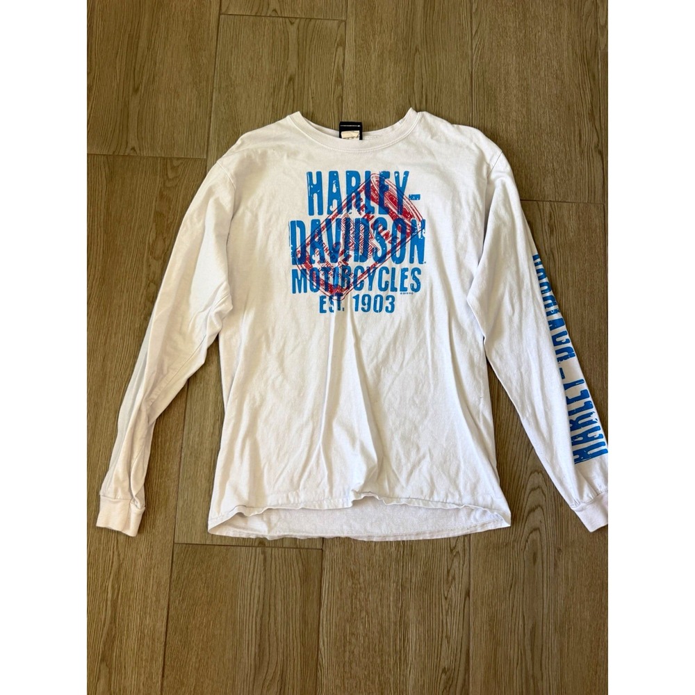 Harley-Davidson Long Sleeve Graphic T-Shirt White Size M Lakeland FL Est. 1903